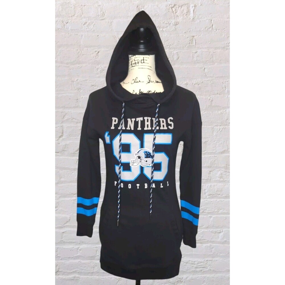 NFL Team Apparel Carolina Panthers Hoodie Mini Dress SM Black Blue Sweatshirt